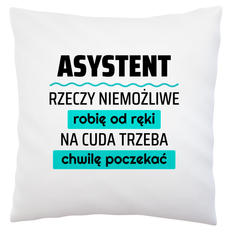 Asystent - Rzeczy Niemożliwe Robię Od Ręki - Na Cuda Trzeba Chwilę Poczekać - Poduszka Biała