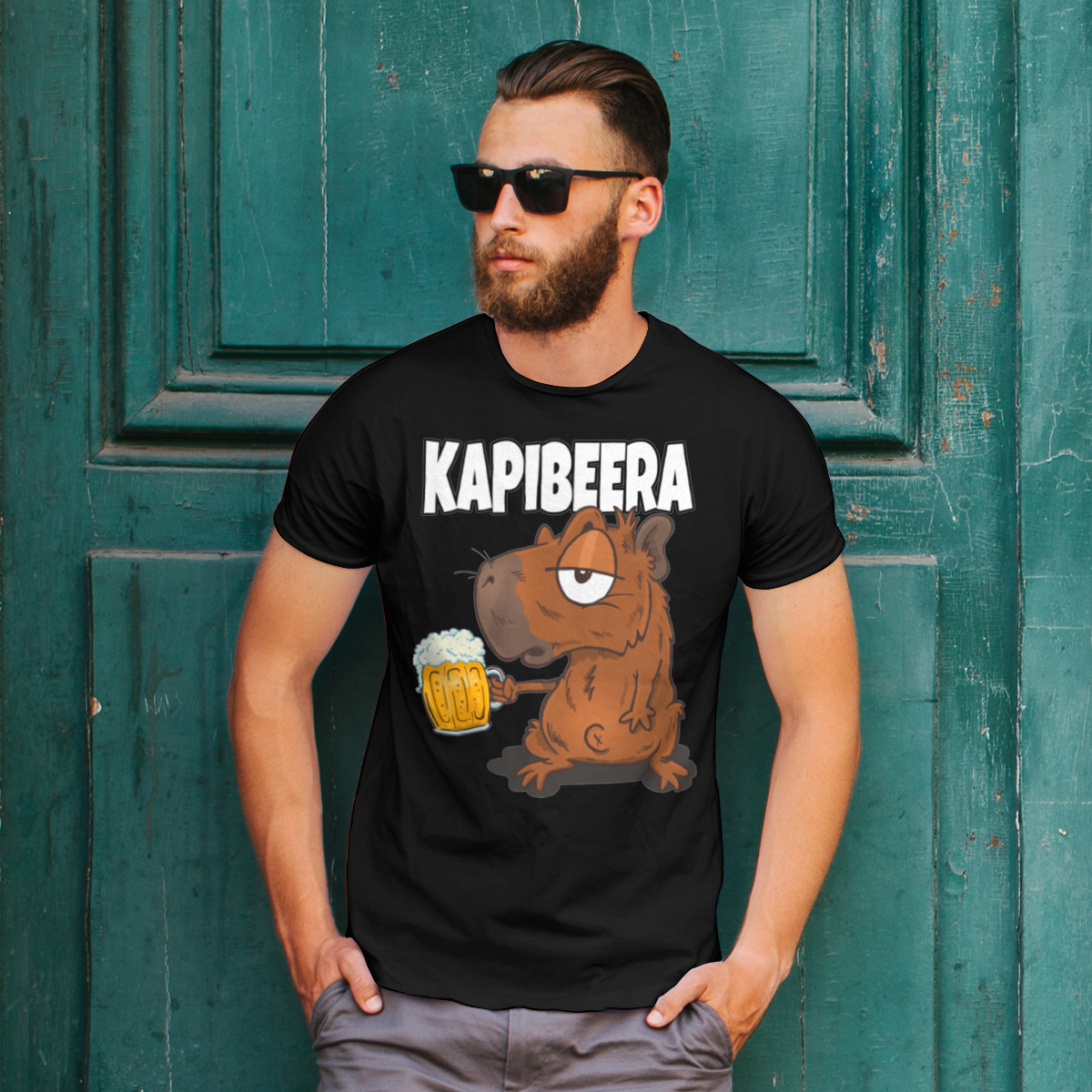 Beer Kapibara - Męska Koszulka Czarna