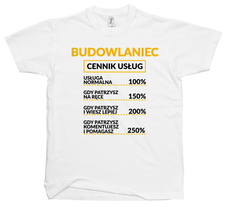 Budowlaniec - Cennik Usług - Męska Koszulka Biała