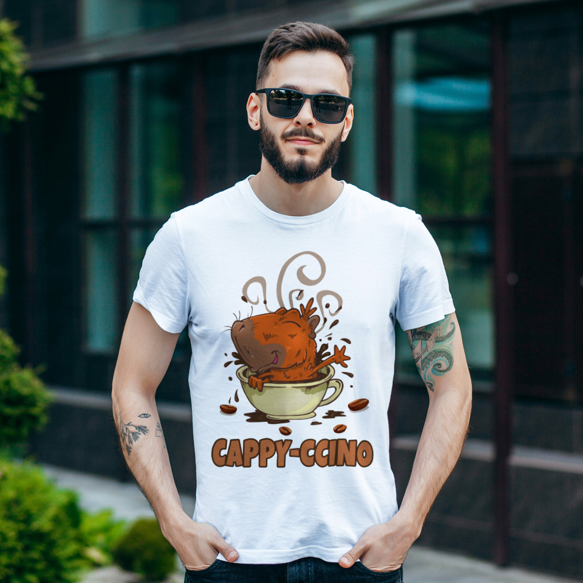 Cappyccino kapibara capybara kawa - Męska Koszulka Biała