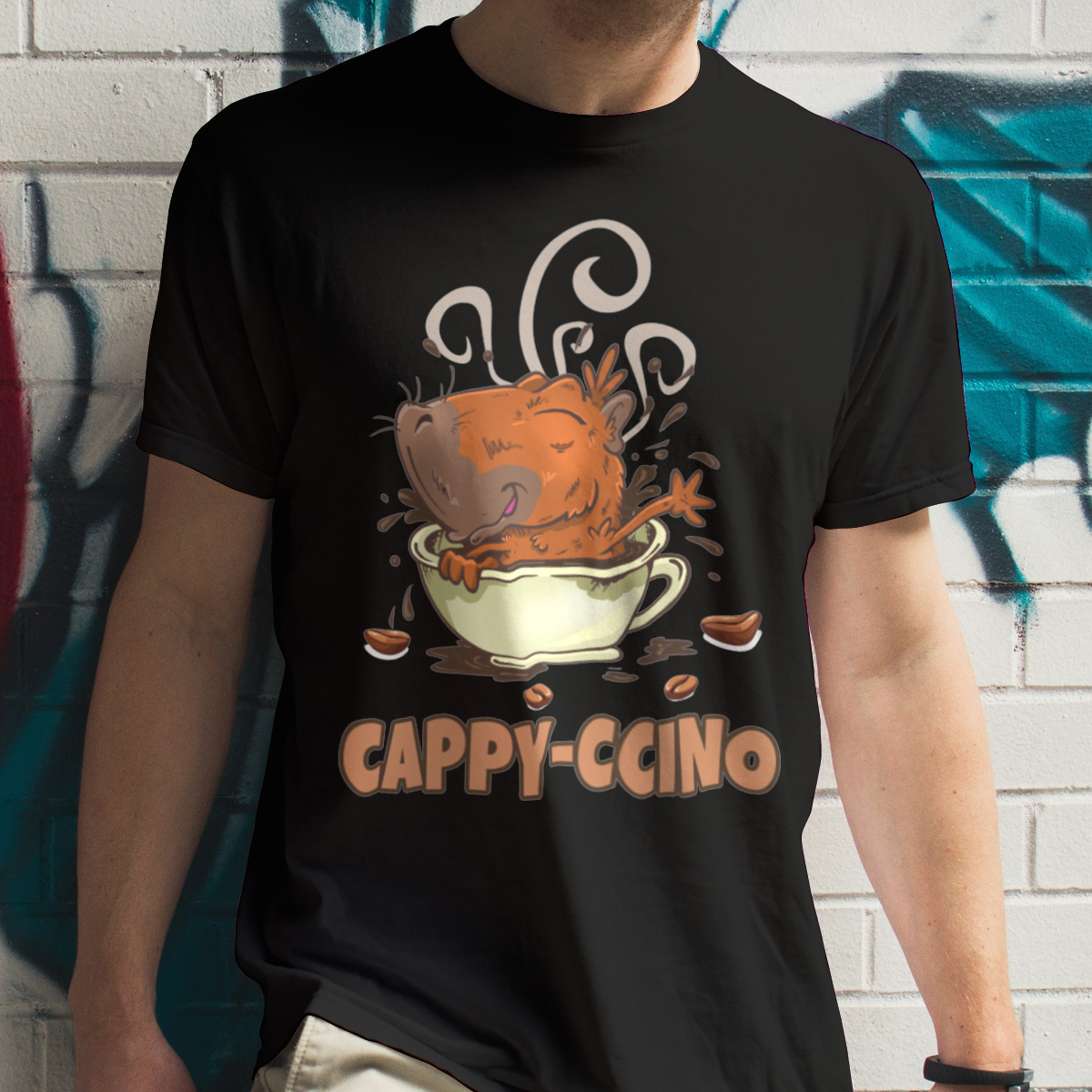 Cappyccino kapibara capybara kawa - Męska Koszulka Czarna