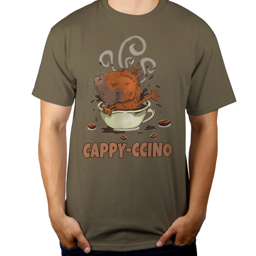 Cappyccino kapibara capybara kawa - Męska Koszulka Khaki