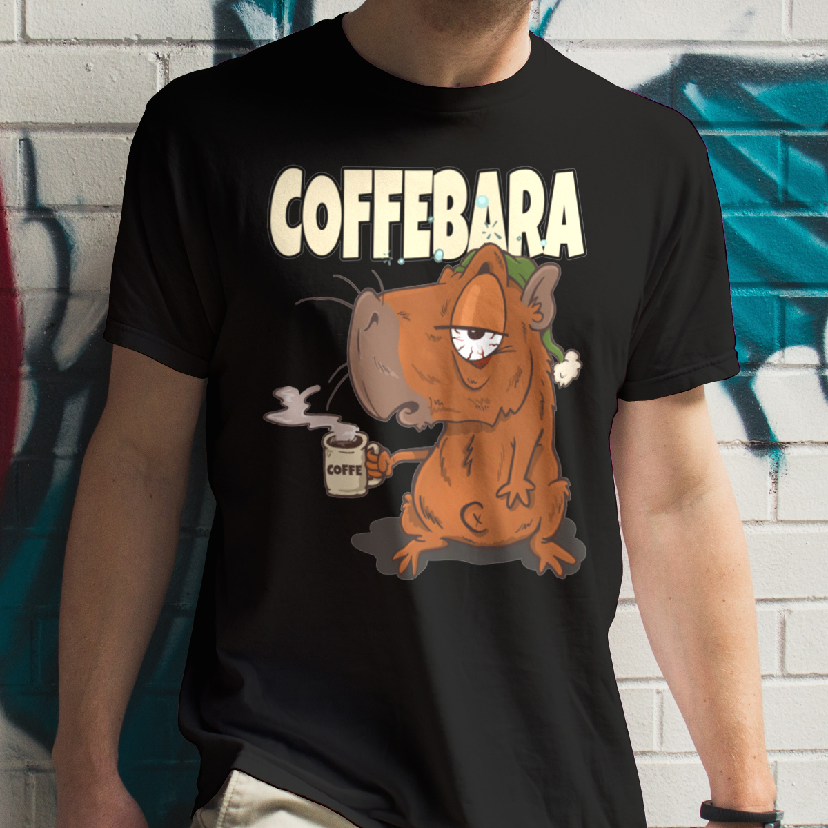 Coffebara kawa kapibara - Męska Koszulka Czarna