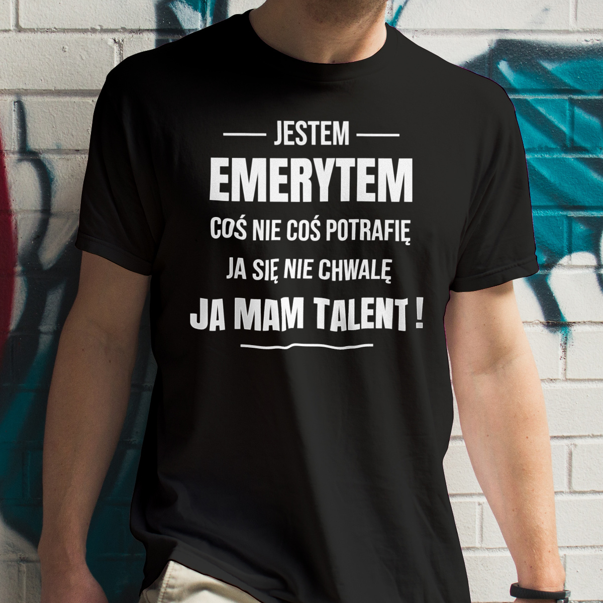 Coś Nie Coś Potrafię Mam Talent Emeryt - Męska Koszulka Czarna