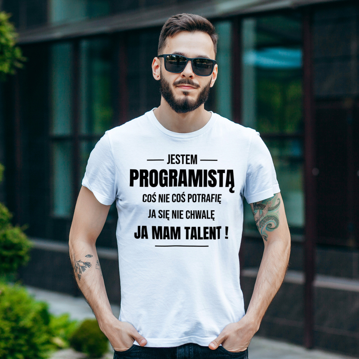 Coś Nie Coś Potrafię Mam Talent Programista - Męska Koszulka Biała