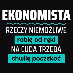 Ekonomista - Rzeczy Niemożliwe Robię Od Ręki - Na Cuda Trzeba Chwilę Poczekać - Męska Koszulka Czarna