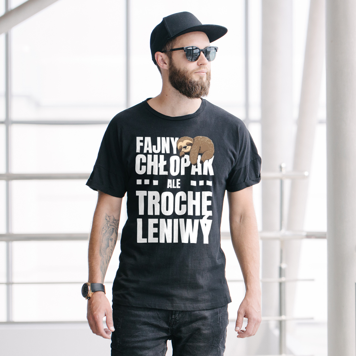 Fajny Chłopak Ale Trochę Leniwy - Męska Koszulka Czarna