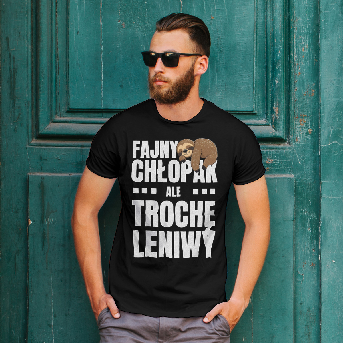 Fajny Chłopak Ale Trochę Leniwy - Męska Koszulka Czarna