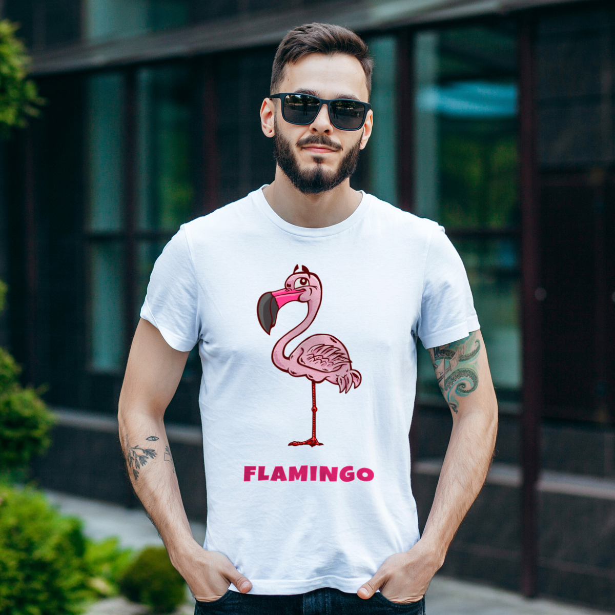 Flaming Flamingo - Męska Koszulka Biała