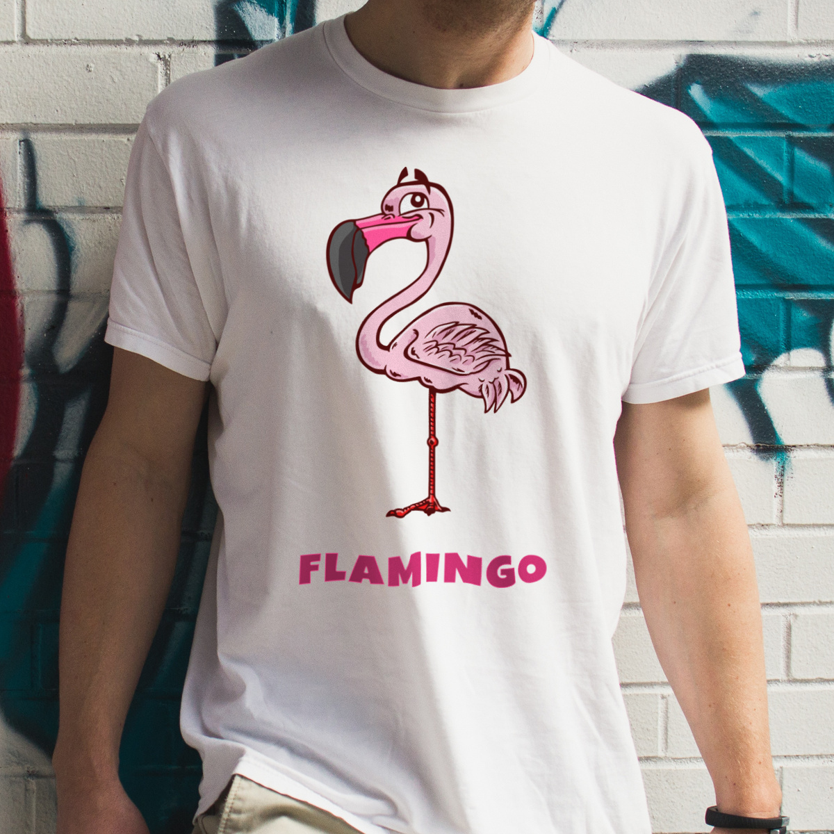 Flaming Flamingo - Męska Koszulka Biała