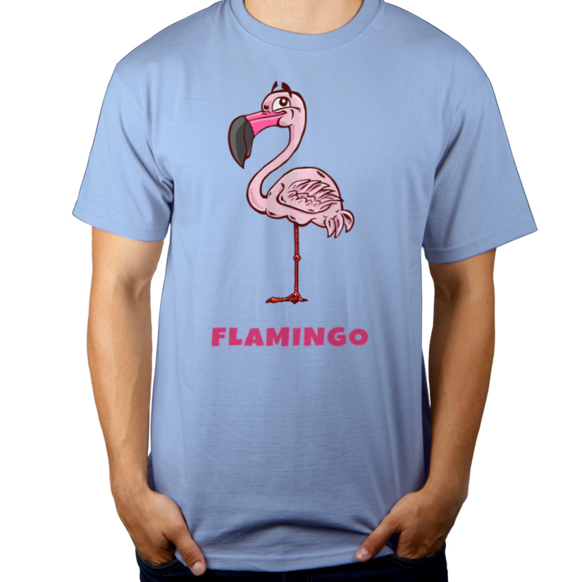 Flaming Flamingo - Męska Koszulka Błękitna