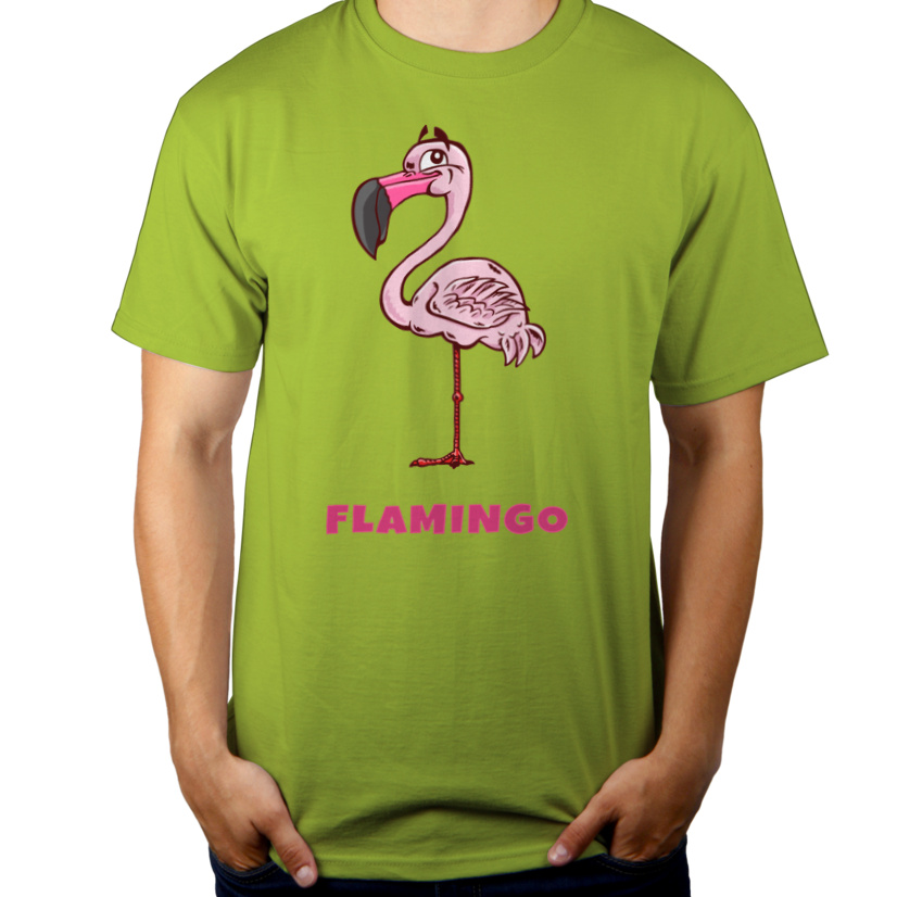 Flaming Flamingo - Męska Koszulka Jasno Zielona