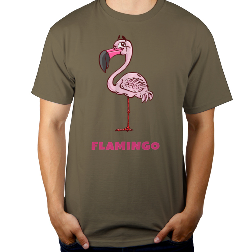 Flaming Flamingo - Męska Koszulka Khaki