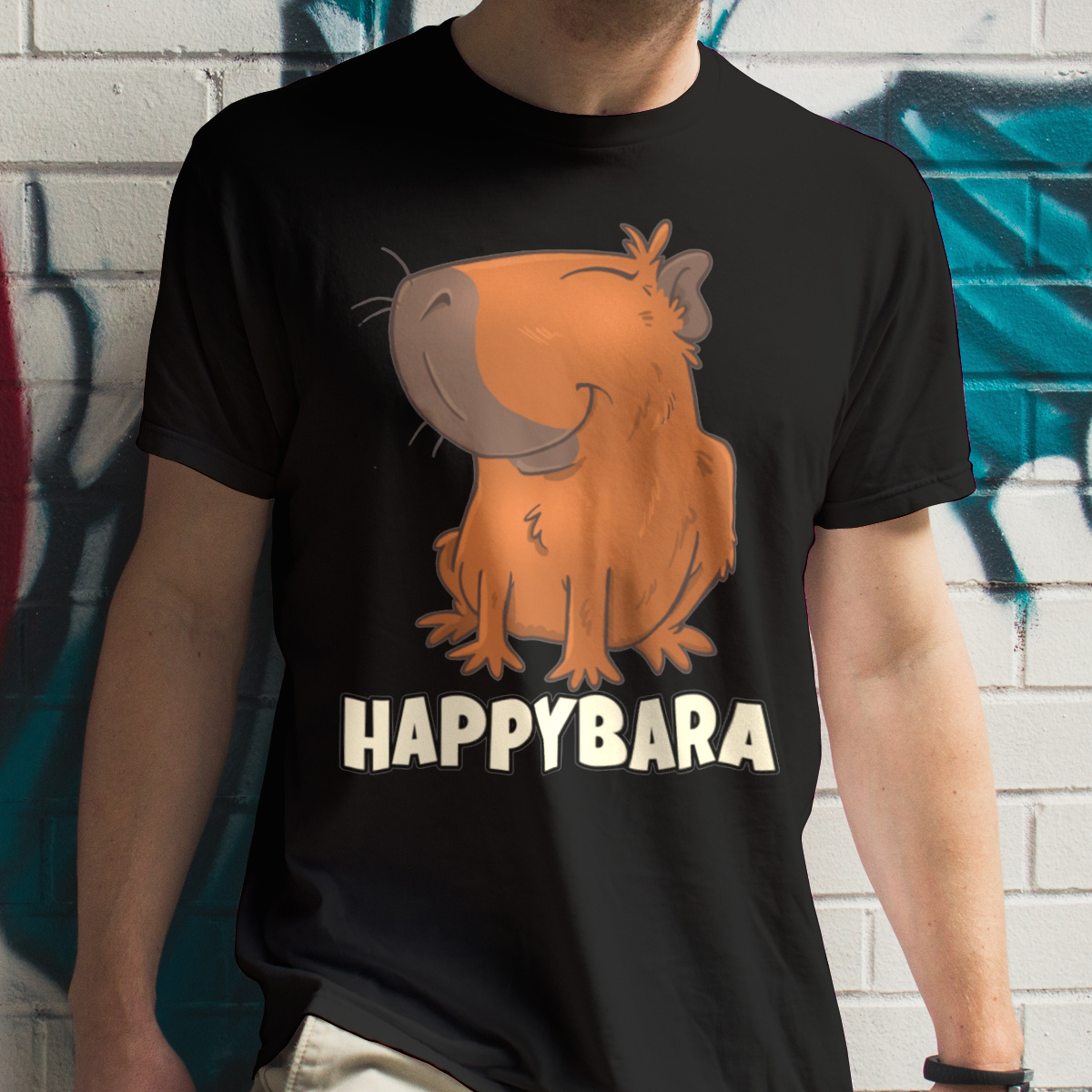 Happybara kapibara wesoła - Męska Koszulka Czarna