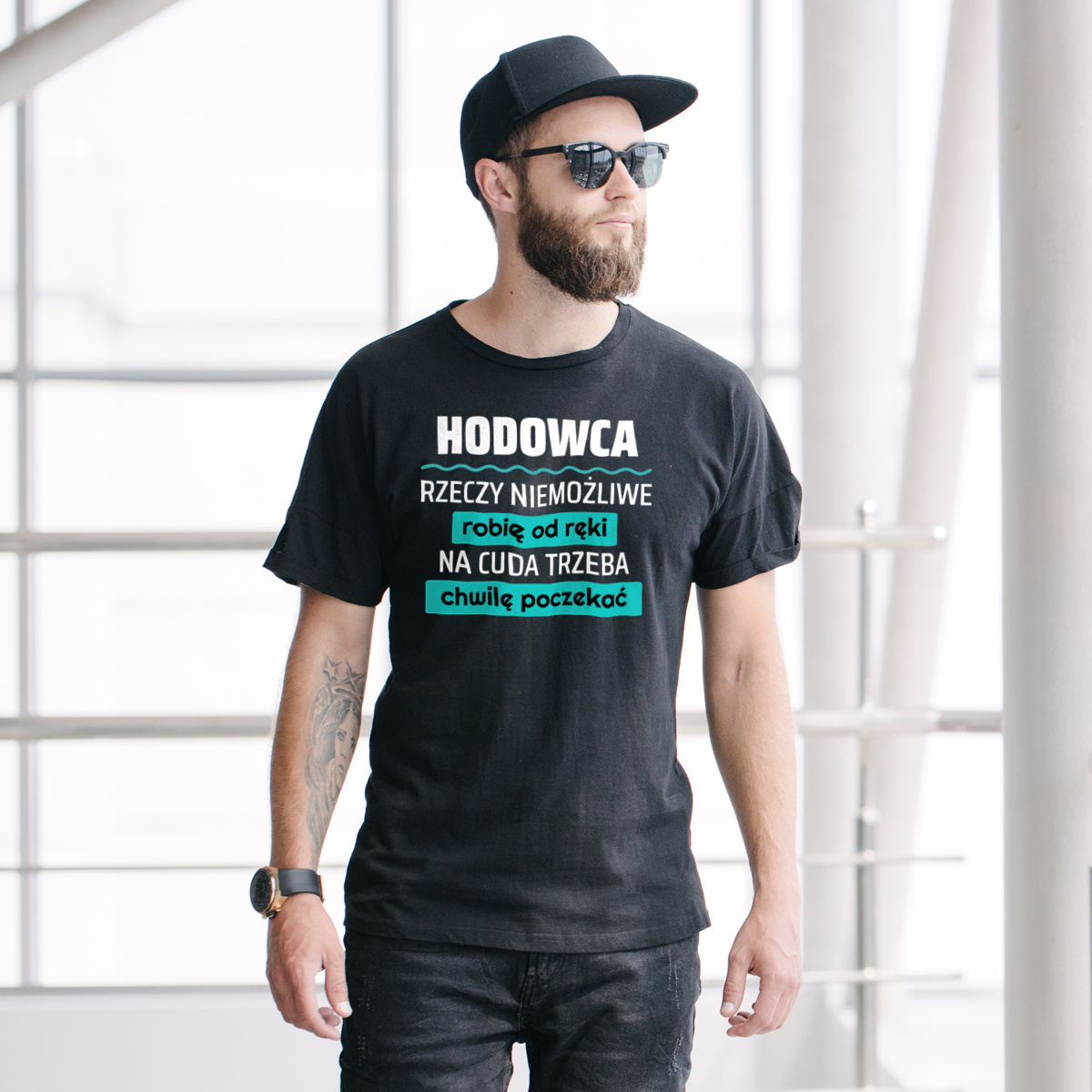 Hodowca - Rzeczy Niemożliwe Robię Od Ręki - Na Cuda Trzeba Chwilę Poczekać - Męska Koszulka Czarna