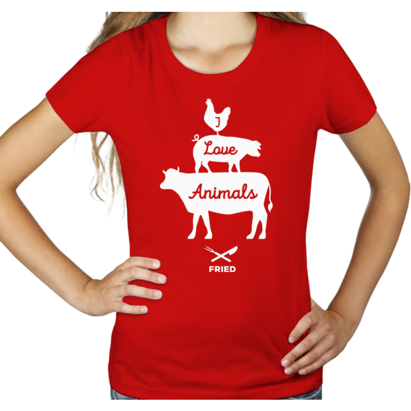 I Love Animals Fired - Damska Koszulka Czerwona