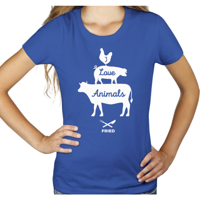 I Love Animals Fired - Damska Koszulka Niebieska