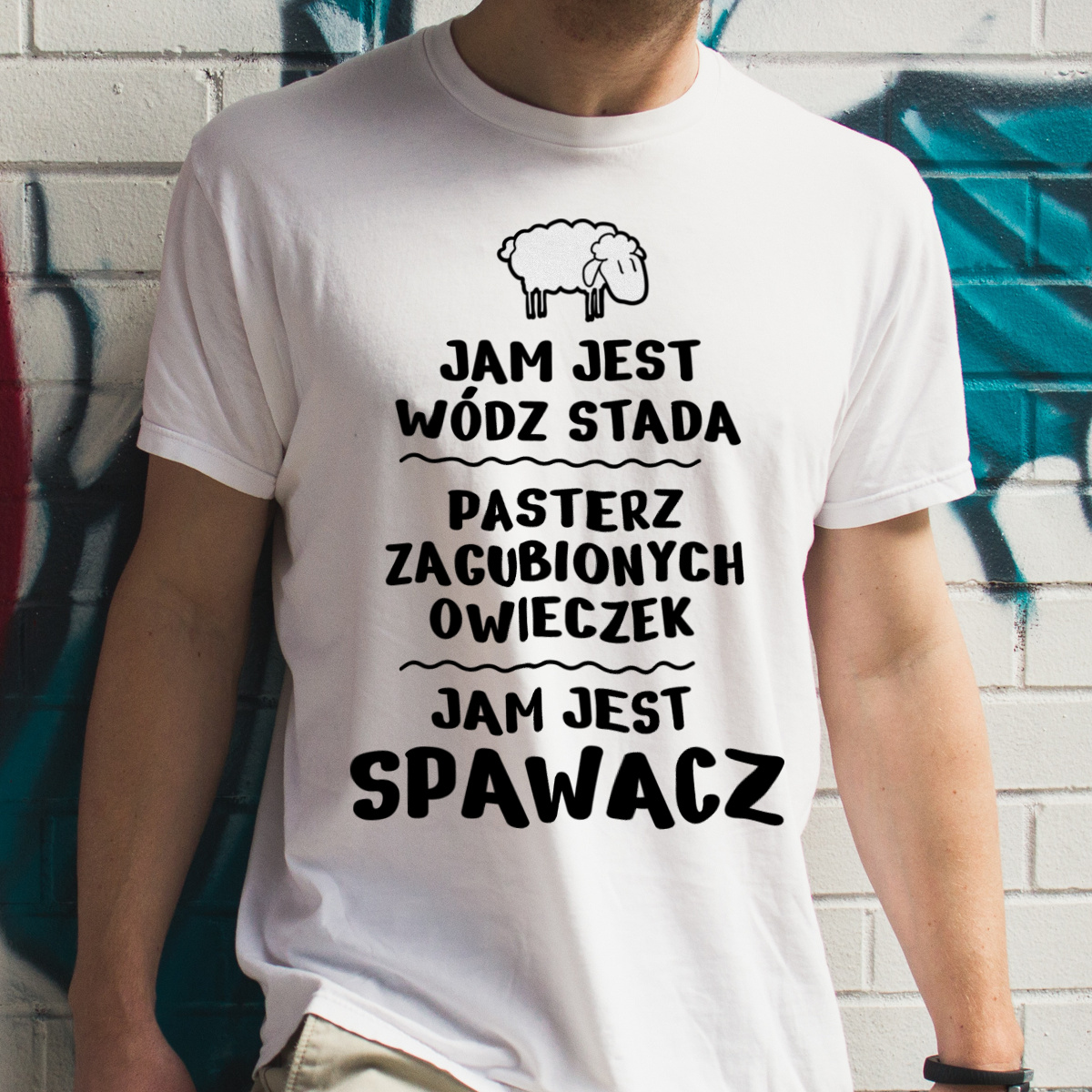 Jam Jest Spawacz Wódz Stada - Męska Koszulka Biała