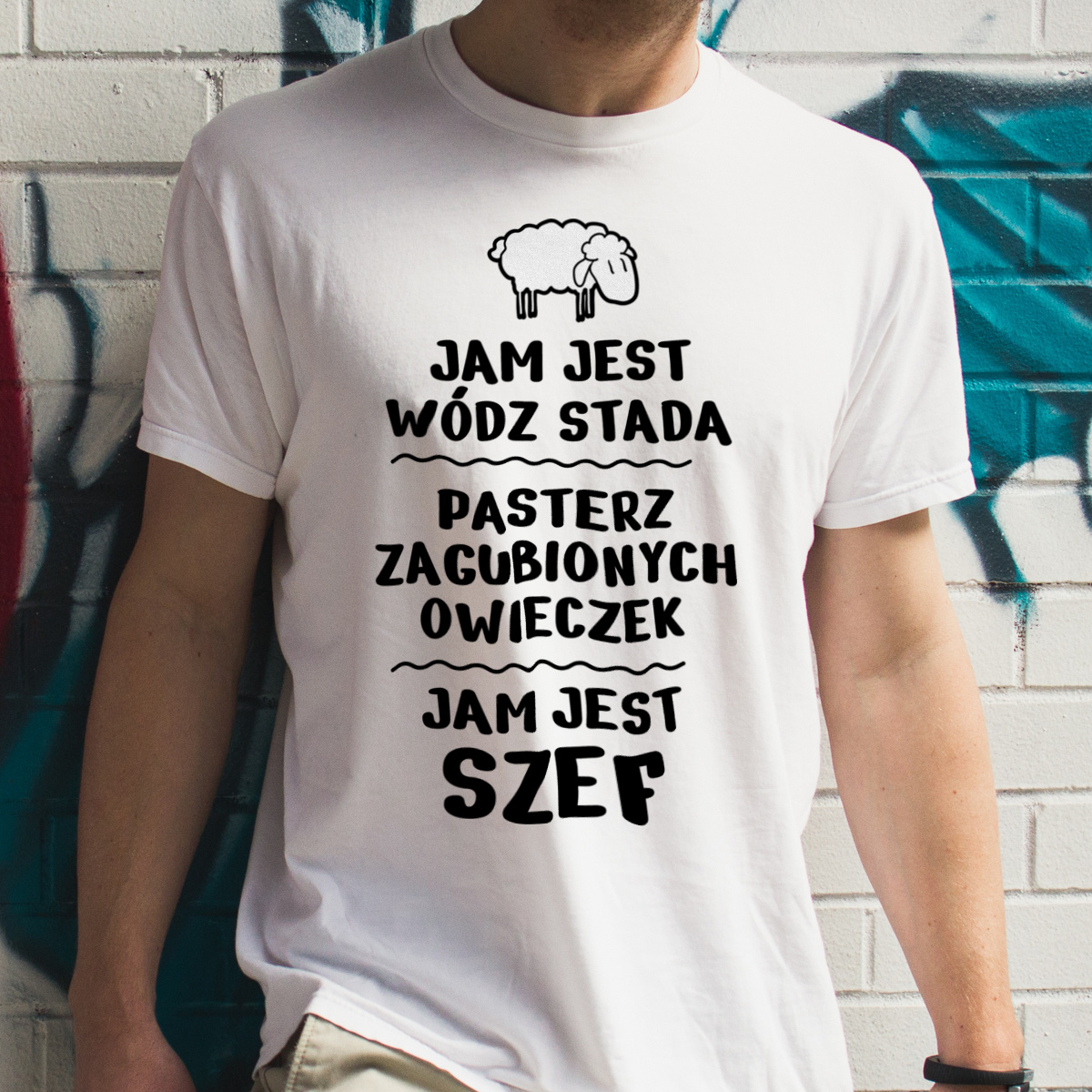 Jam Jest Szef Wódz Stada - Męska Koszulka Biała