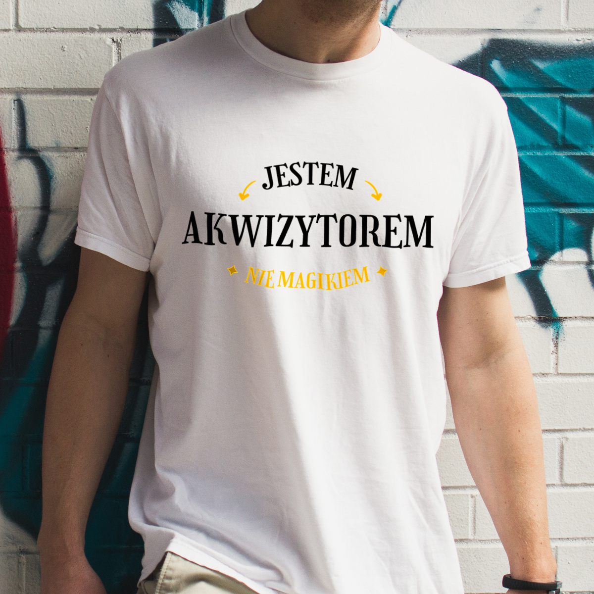 Jestem Akwizytorem Nie Magikiem - Męska Koszulka Biała