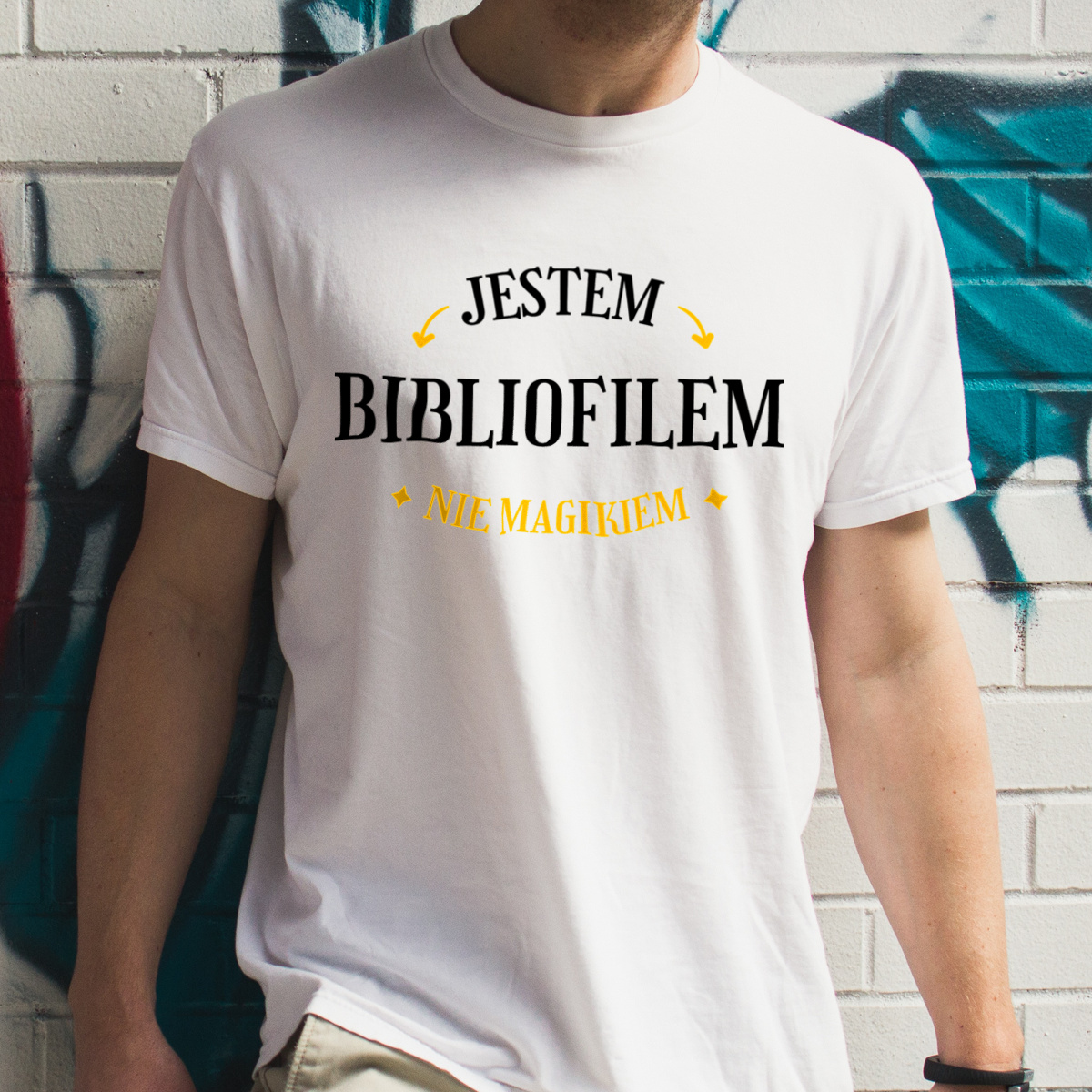 Jestem Bibliofilem Nie Magikiem - Męska Koszulka Biała