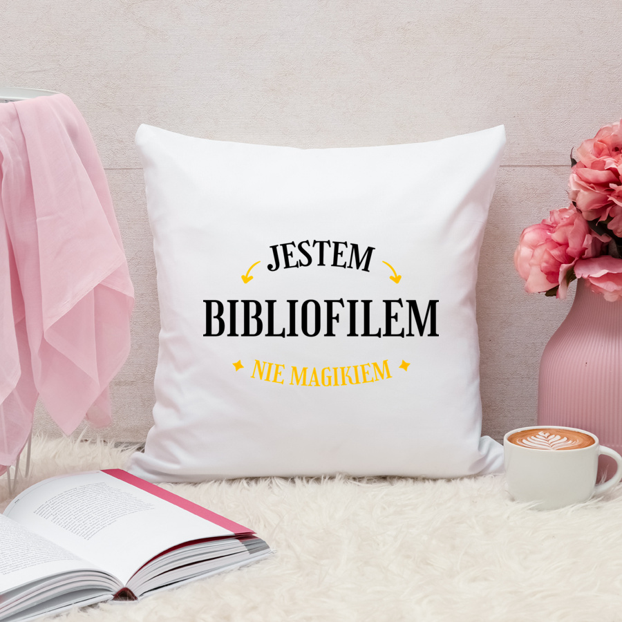 Jestem Bibliofilem Nie Magikiem - Poduszka Biała