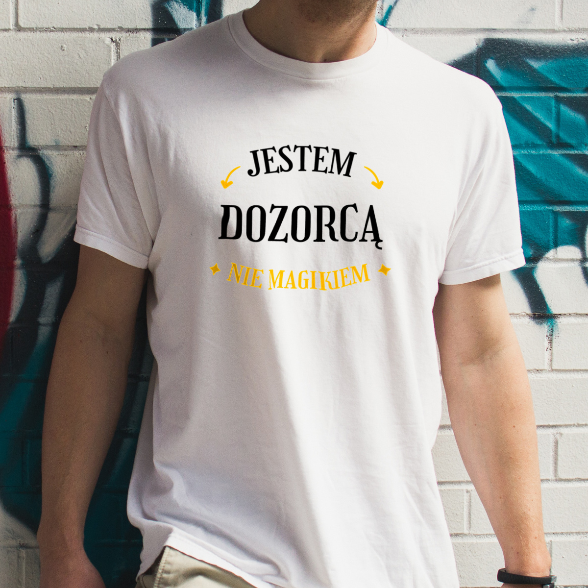 Jestem Dozorcą Nie Magikiem - Męska Koszulka Biała