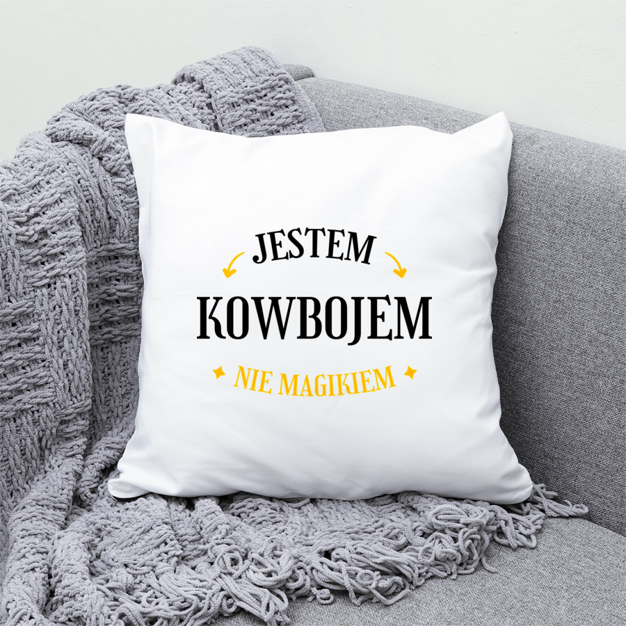 Jestem Kowbojem Nie Magikiem - Poduszka Biała