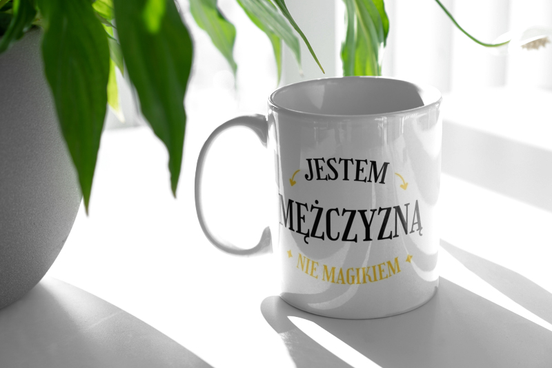 Jestem Mężczyzną Nie Magikiem - Kubek Biały