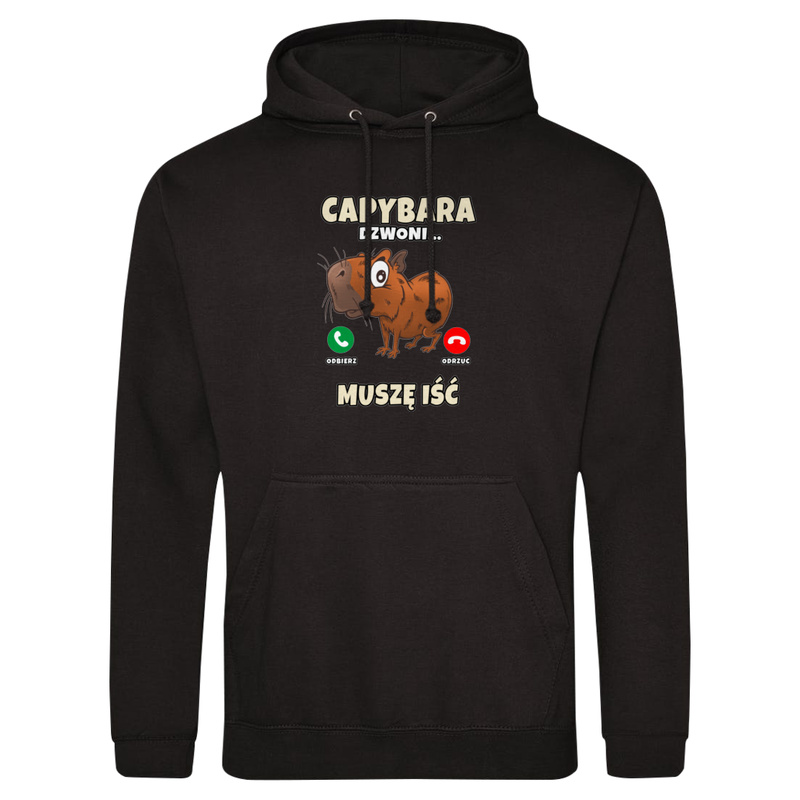 Kapibara Dzwoni Muszę Iść - Męska Bluza z kapturem Czarna