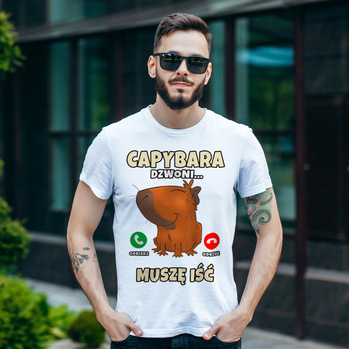 Kapibara Dzwoni Muszę Iść Capybara - Męska Koszulka Biała