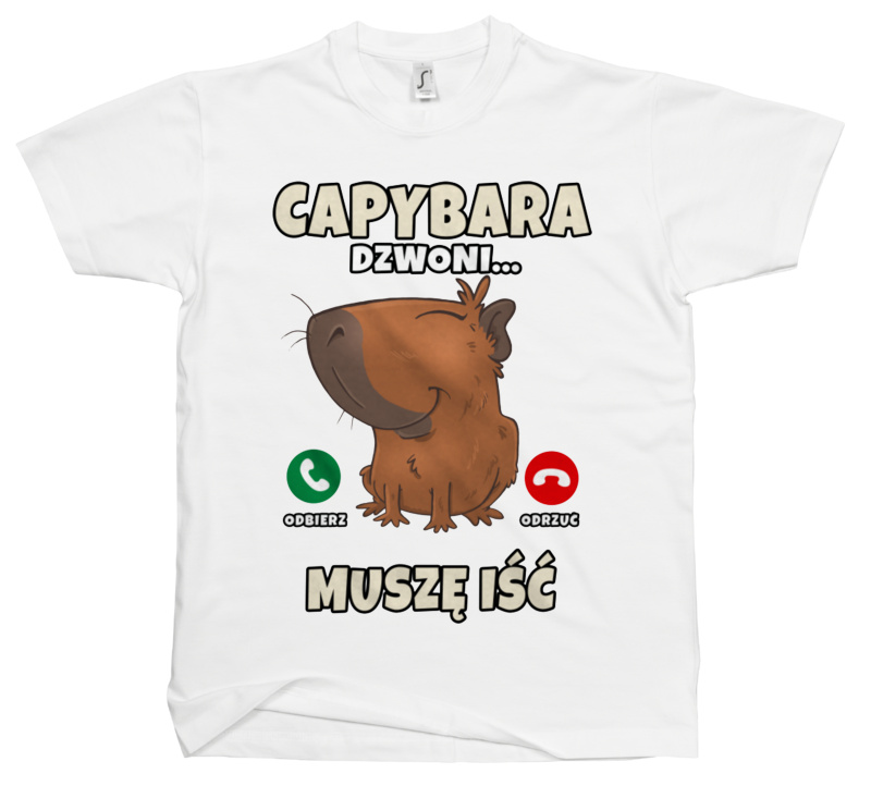 Kapibara Dzwoni Muszę Iść Capybara - Męska Koszulka Biała