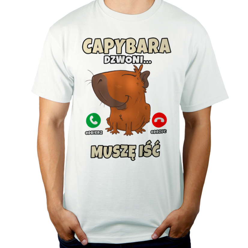 Kapibara Dzwoni Muszę Iść Capybara - Męska Koszulka Biała