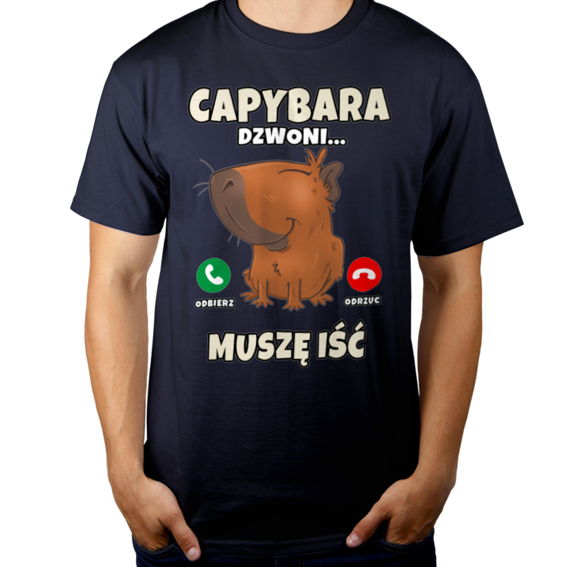 Kapibara Dzwoni Muszę Iść Capybara - Męska Koszulka Ciemnogranatowa