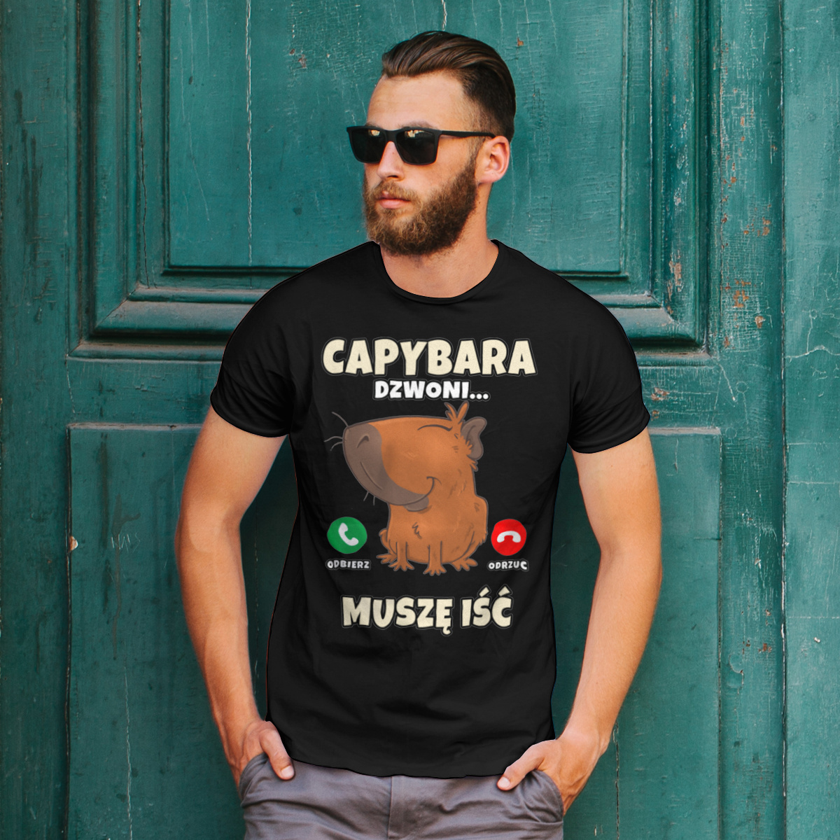 Kapibara Dzwoni Muszę Iść Capybara - Męska Koszulka Czarna