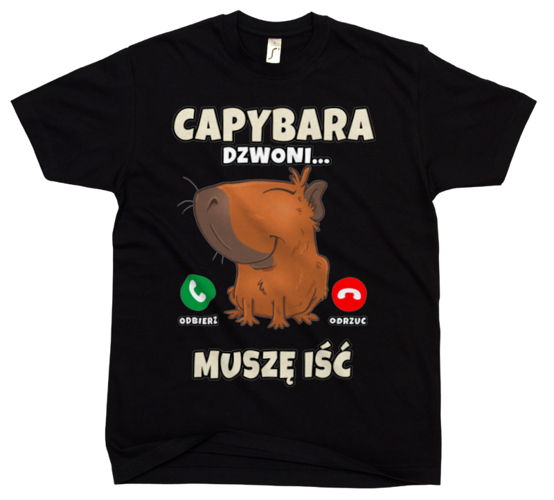 Kapibara Dzwoni Muszę Iść Capybara - Męska Koszulka Czarna