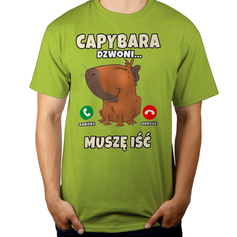 Kapibara Dzwoni Muszę Iść Capybara - Męska Koszulka Jasno Zielona