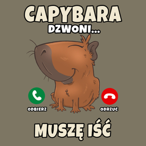 Kapibara Dzwoni Muszę Iść Capybara - Męska Koszulka Khaki