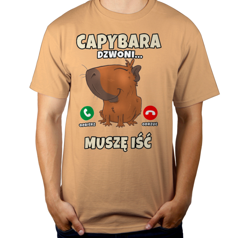 Kapibara Dzwoni Muszę Iść Capybara - Męska Koszulka Piaskowa