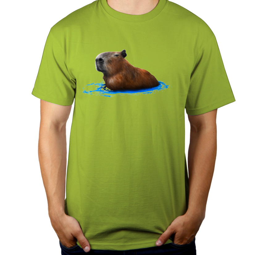 Kapybara Pływająca Kapibara - Męska Koszulka Jasno Zielona