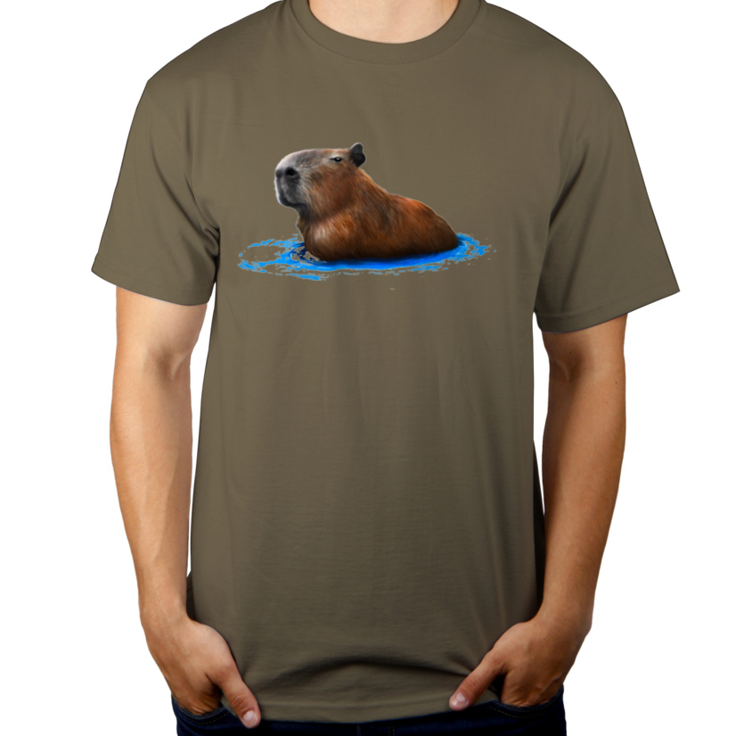 Kapybara Pływająca Kapibara - Męska Koszulka Khaki