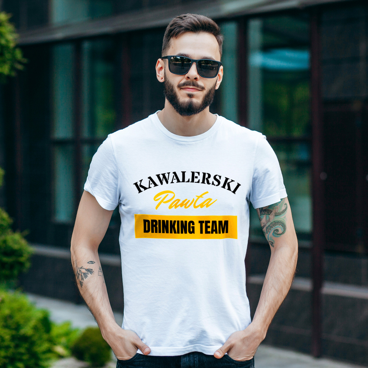 Kawalerski Pawła DRINKING TEAM - Męska Koszulka Biała