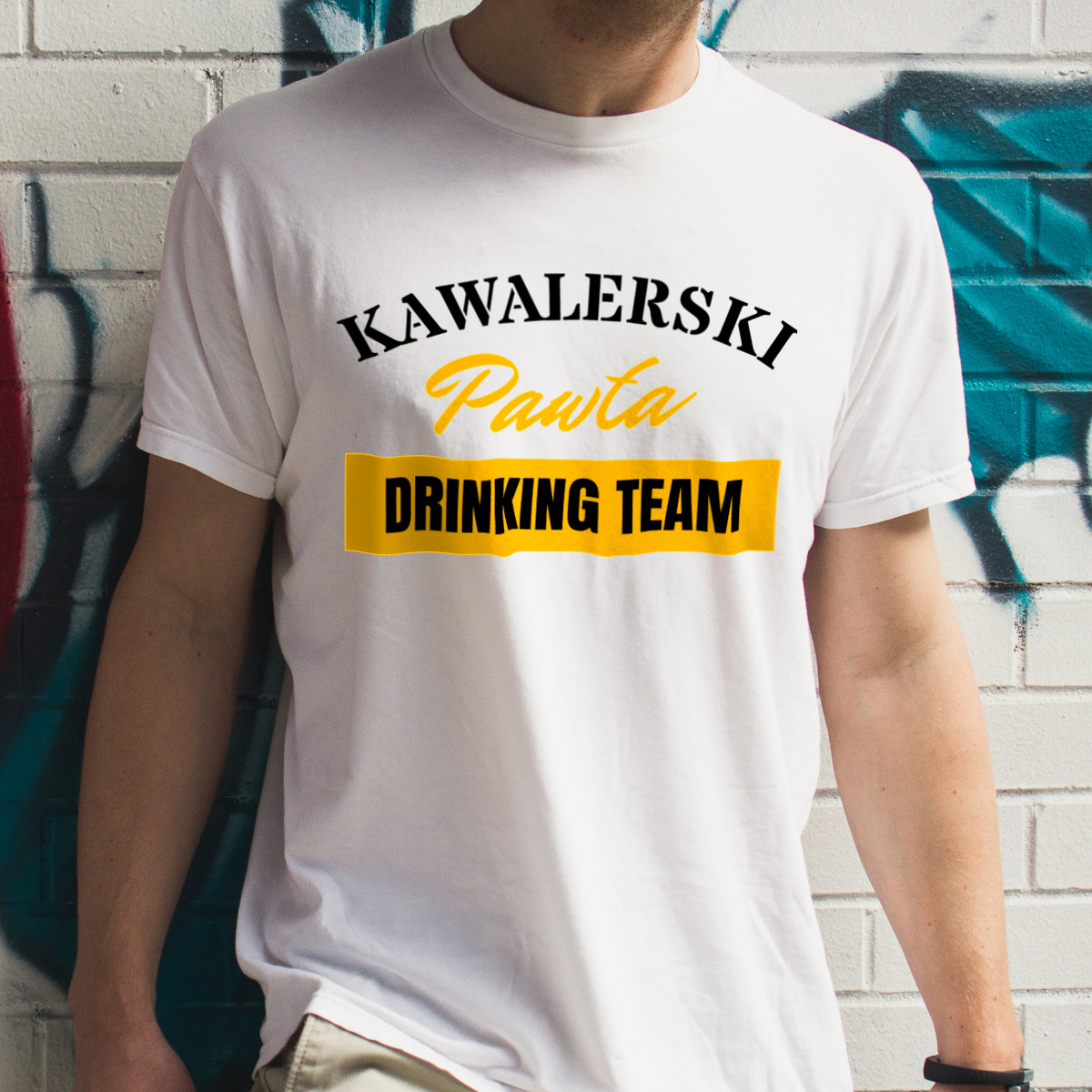 Kawalerski Pawła DRINKING TEAM - Męska Koszulka Biała