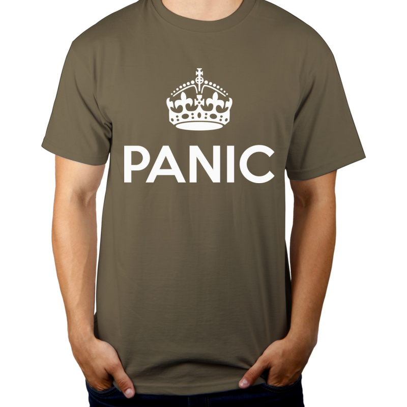 Keep Calm? No. Panic! - Męska Koszulka Khaki