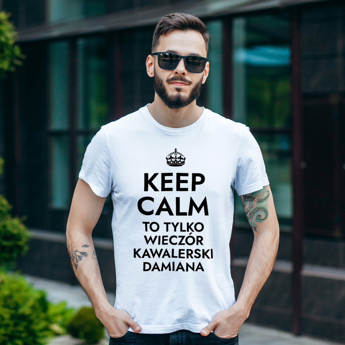 Keep Calm Wieczór Kawalerski - Męska Koszulka Biała