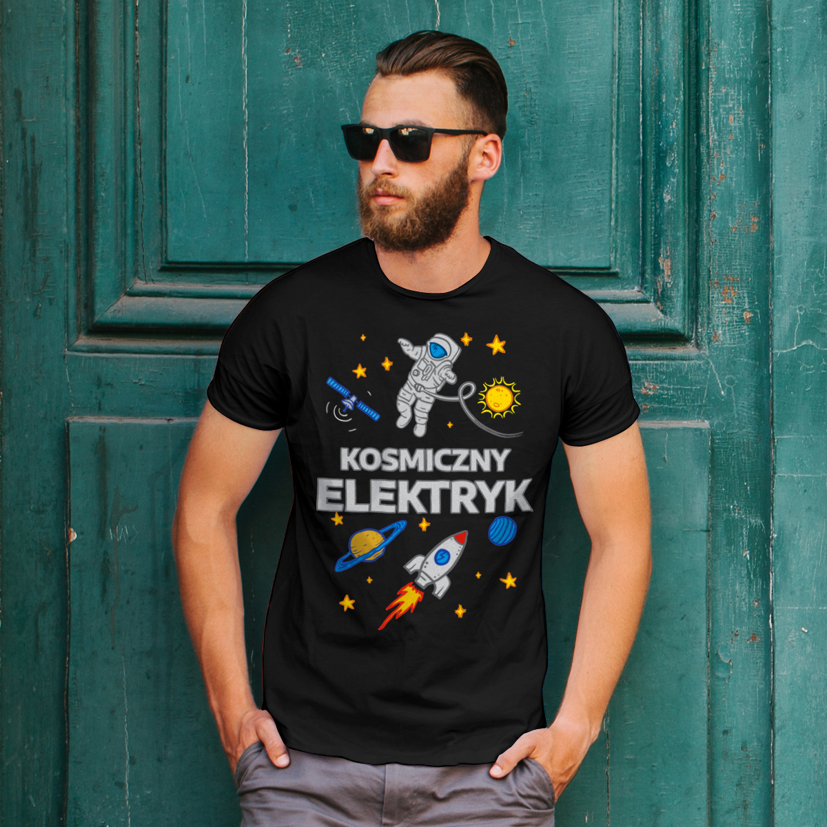 Kosmiczny Elektryk - Męska Koszulka Czarna