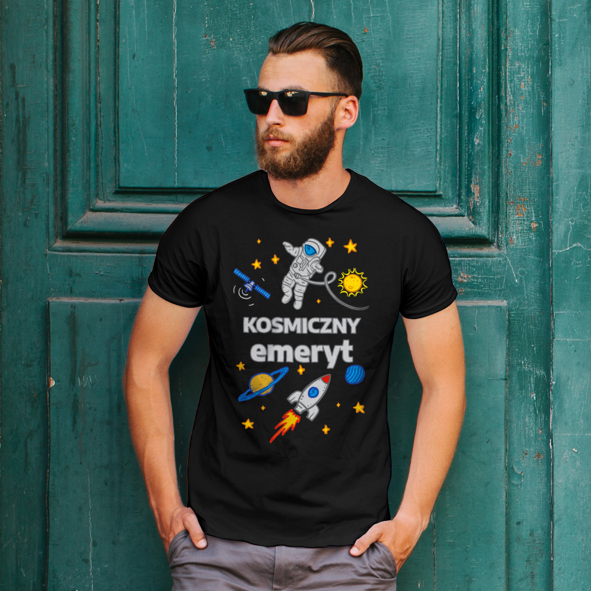 Kosmiczny Emeryt - Męska Koszulka Czarna