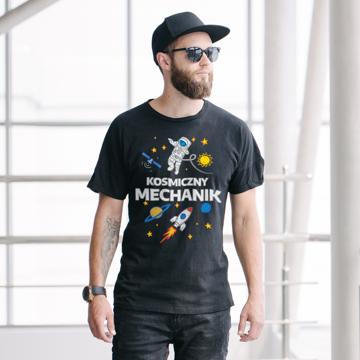 Kosmiczny Mechanik - Męska Koszulka Czarna