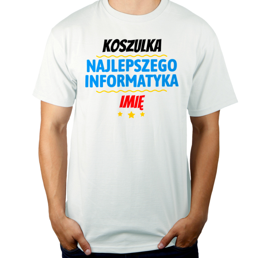 Kubek Najlepszego Informatyka Imię Personalizacja - Męska Koszulka Biała