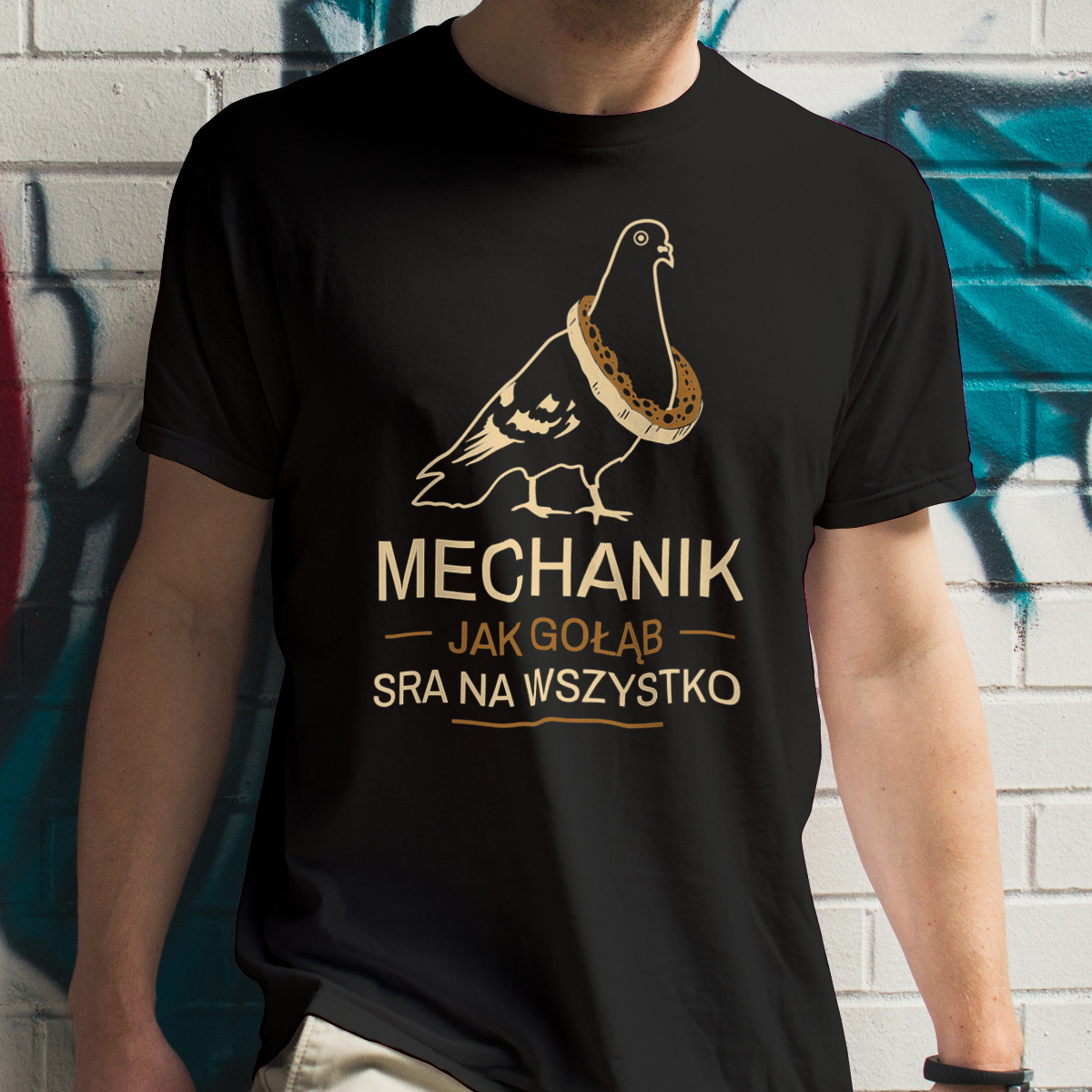 Mechanik Jak Gołąb - Męska Koszulka Czarna